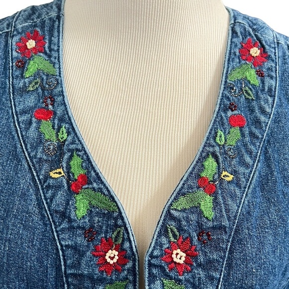 Denim Embroidered Y2K Christmas Vest Size Medium - Picture 5 of 9